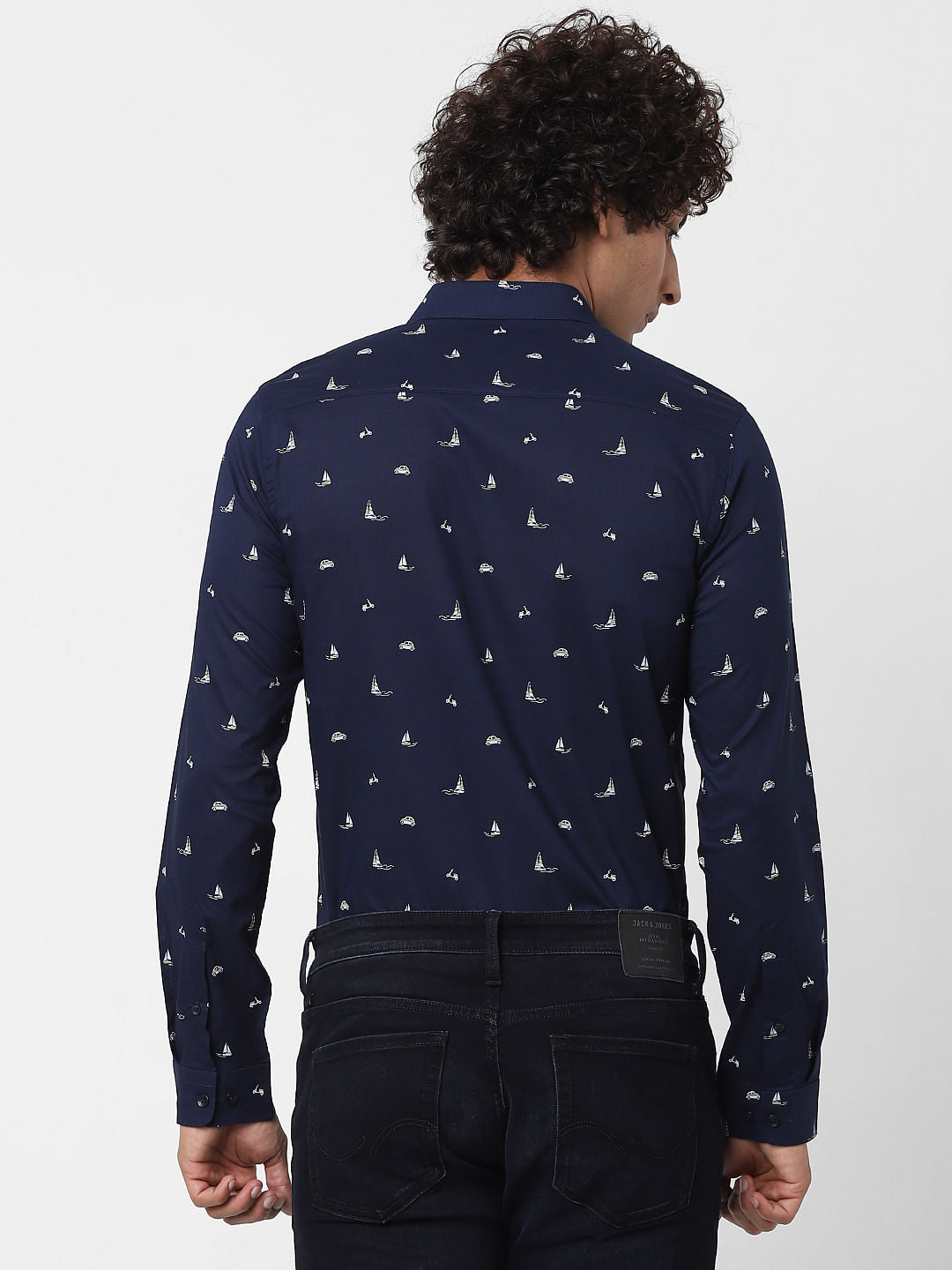 Blue Full Sleeves All Over Print Slim Fit Shirt