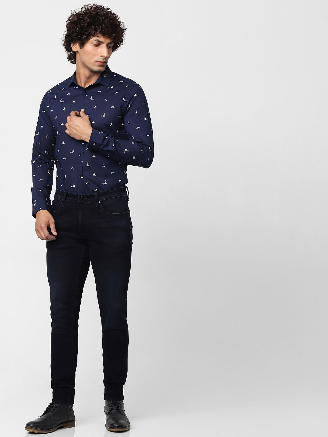 Blue Full Sleeves All Over Print Slim Fit Shirt