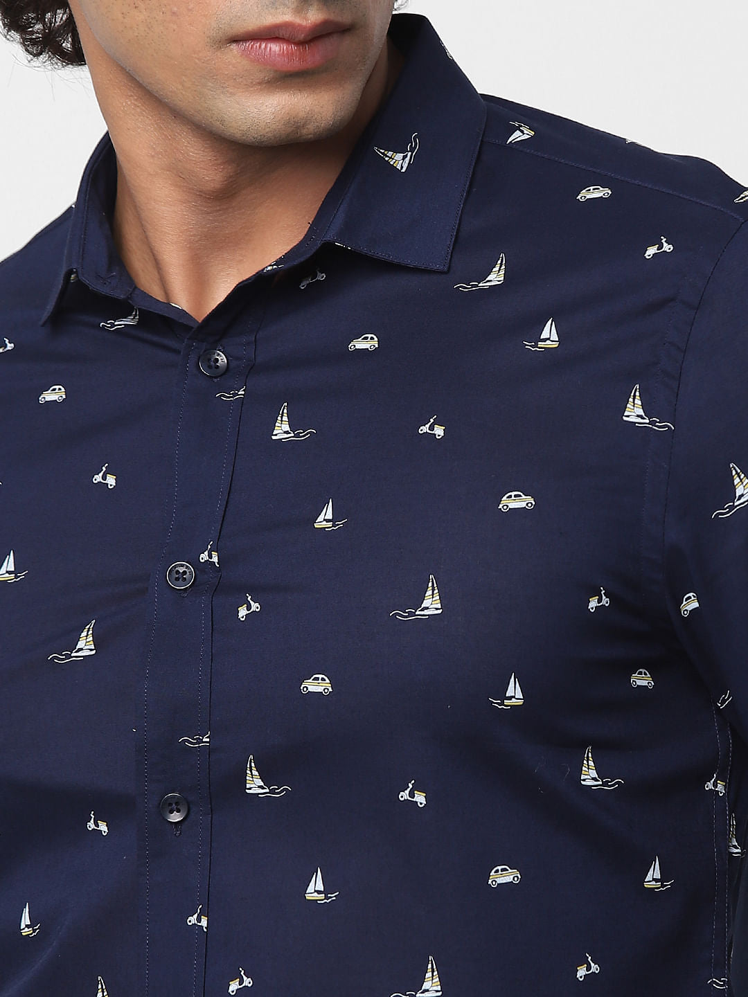 Blue Full Sleeves All Over Print Slim Fit Shirt