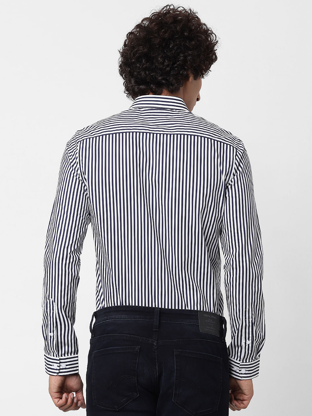 Navy Full Sleeves Striped Slim Fit Shirt
