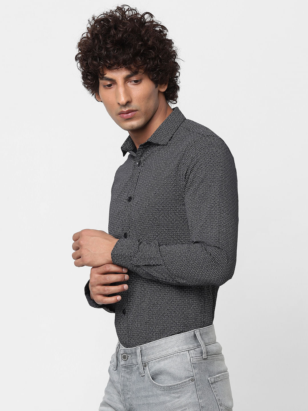 Black Full Sleeves All Over Print Slim Fit Shirt
