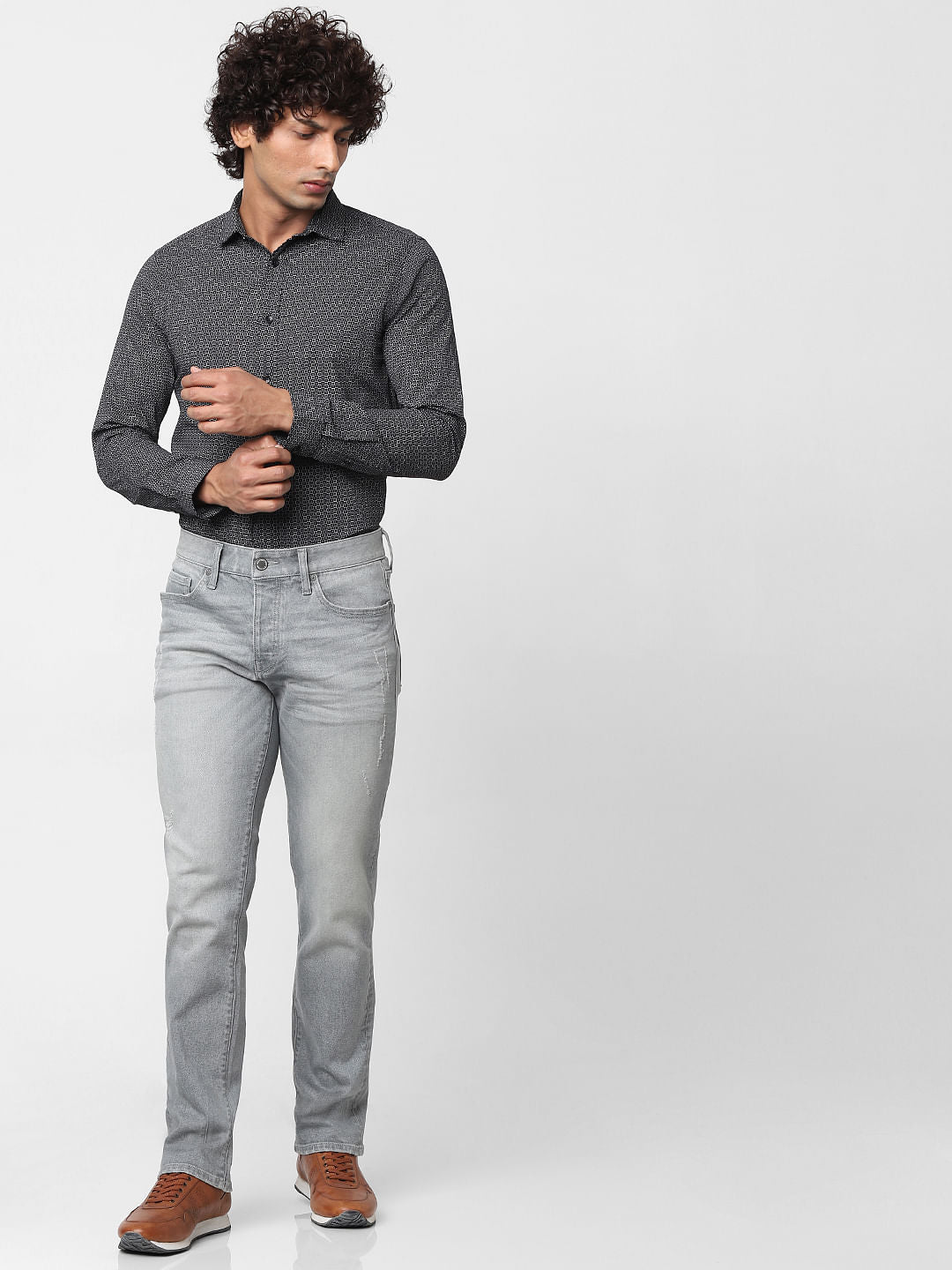 Black Full Sleeves All Over Print Slim Fit Shirt