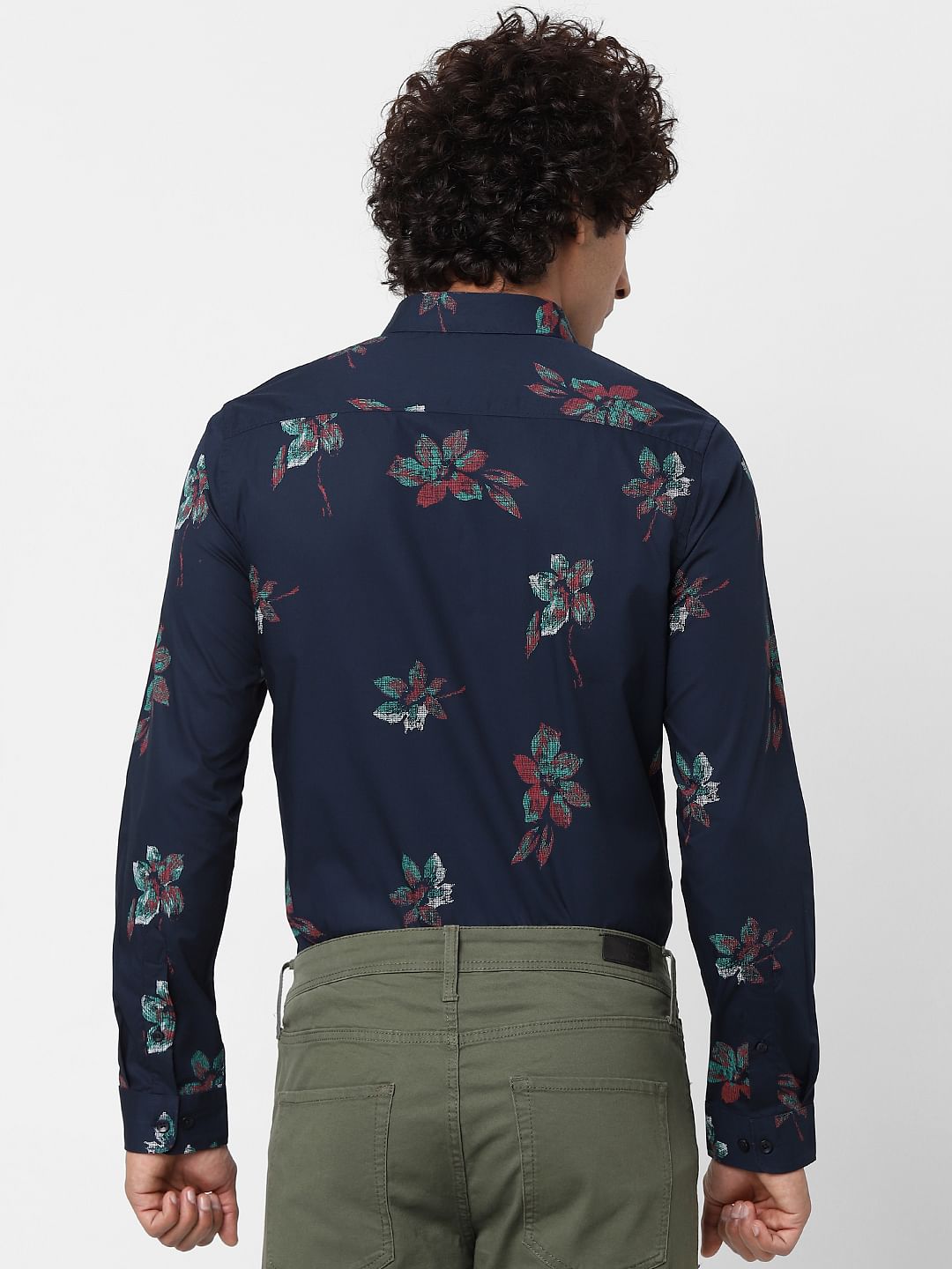 Navy Blue Full Sleeves Floral Print Shirt