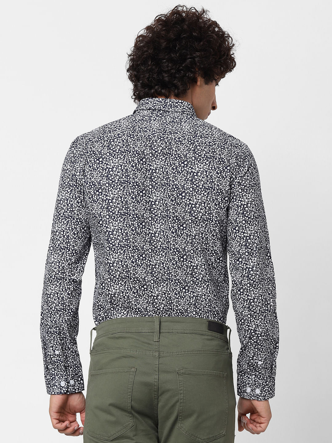 Navy Blue Full Sleeves All Over Print Slim Fit Shirt