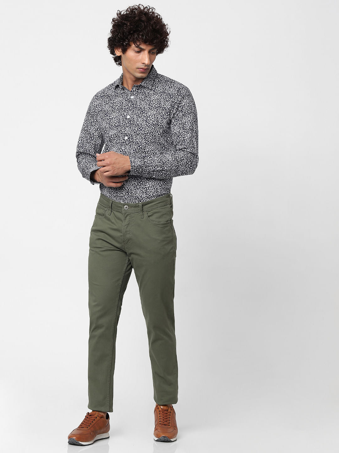 Navy Blue Full Sleeves All Over Print Slim Fit Shirt