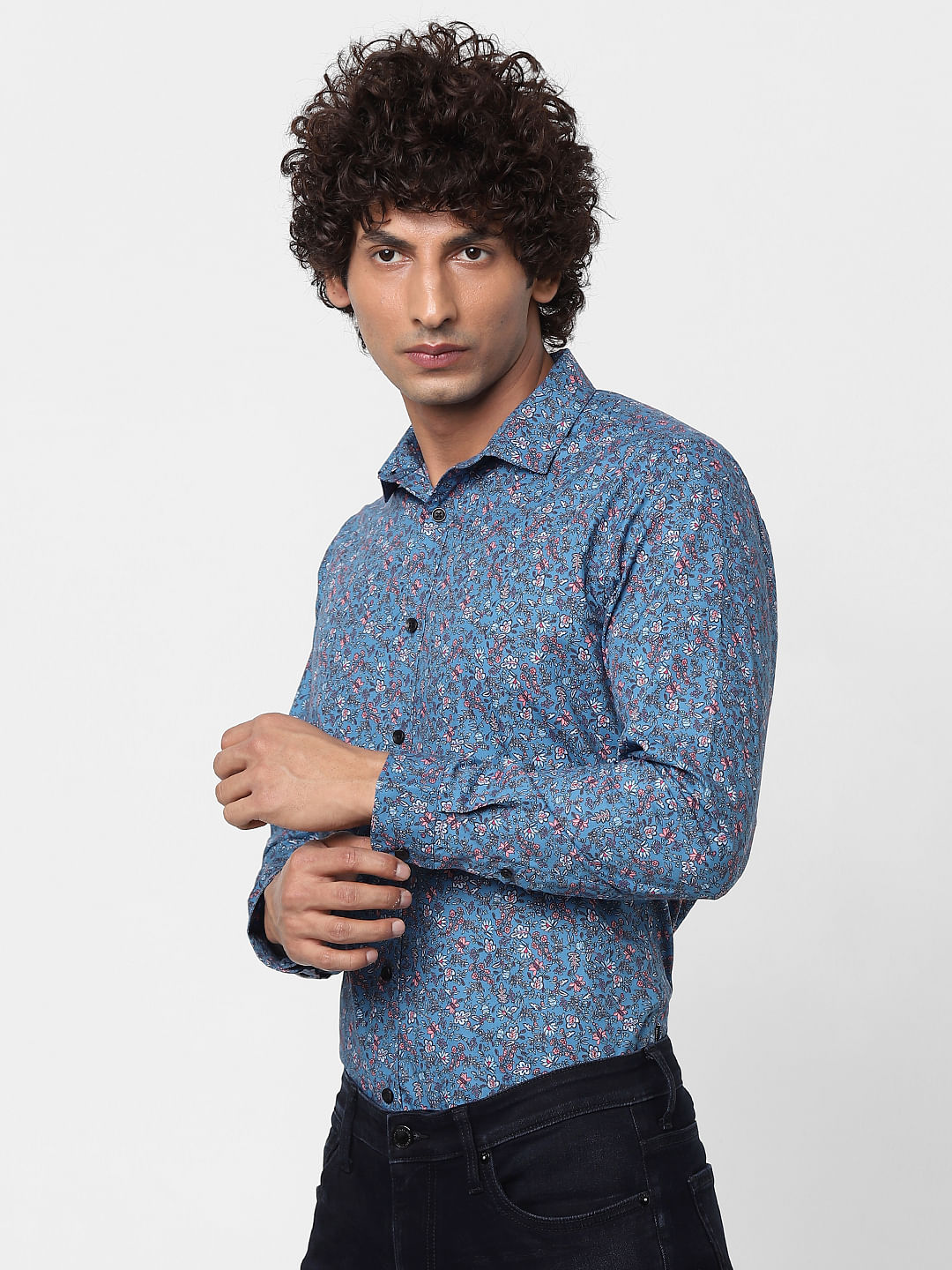 Blue Full Sleeves All Over Print Slim Fit Shirt