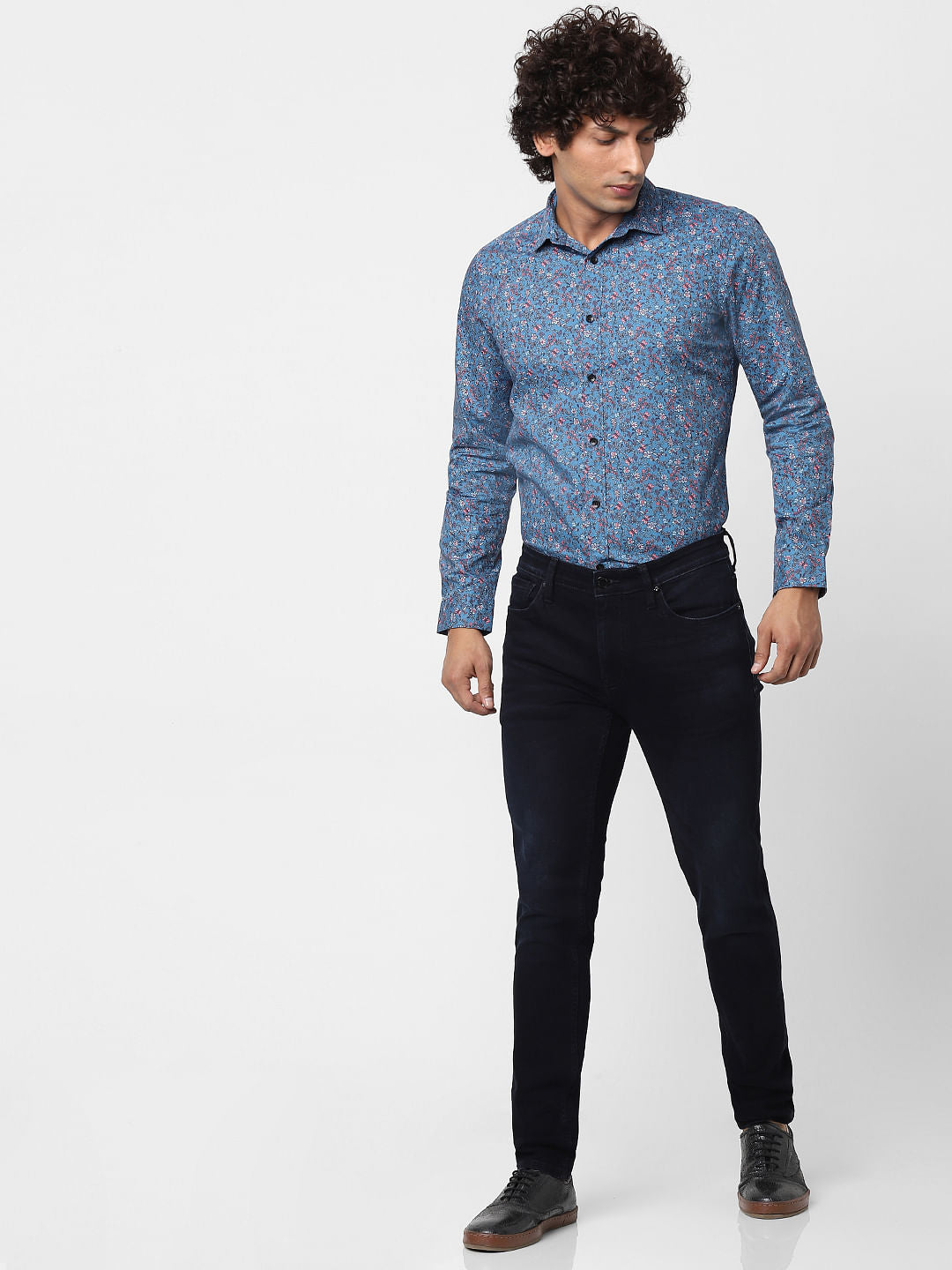 Blue Full Sleeves All Over Print Slim Fit Shirt