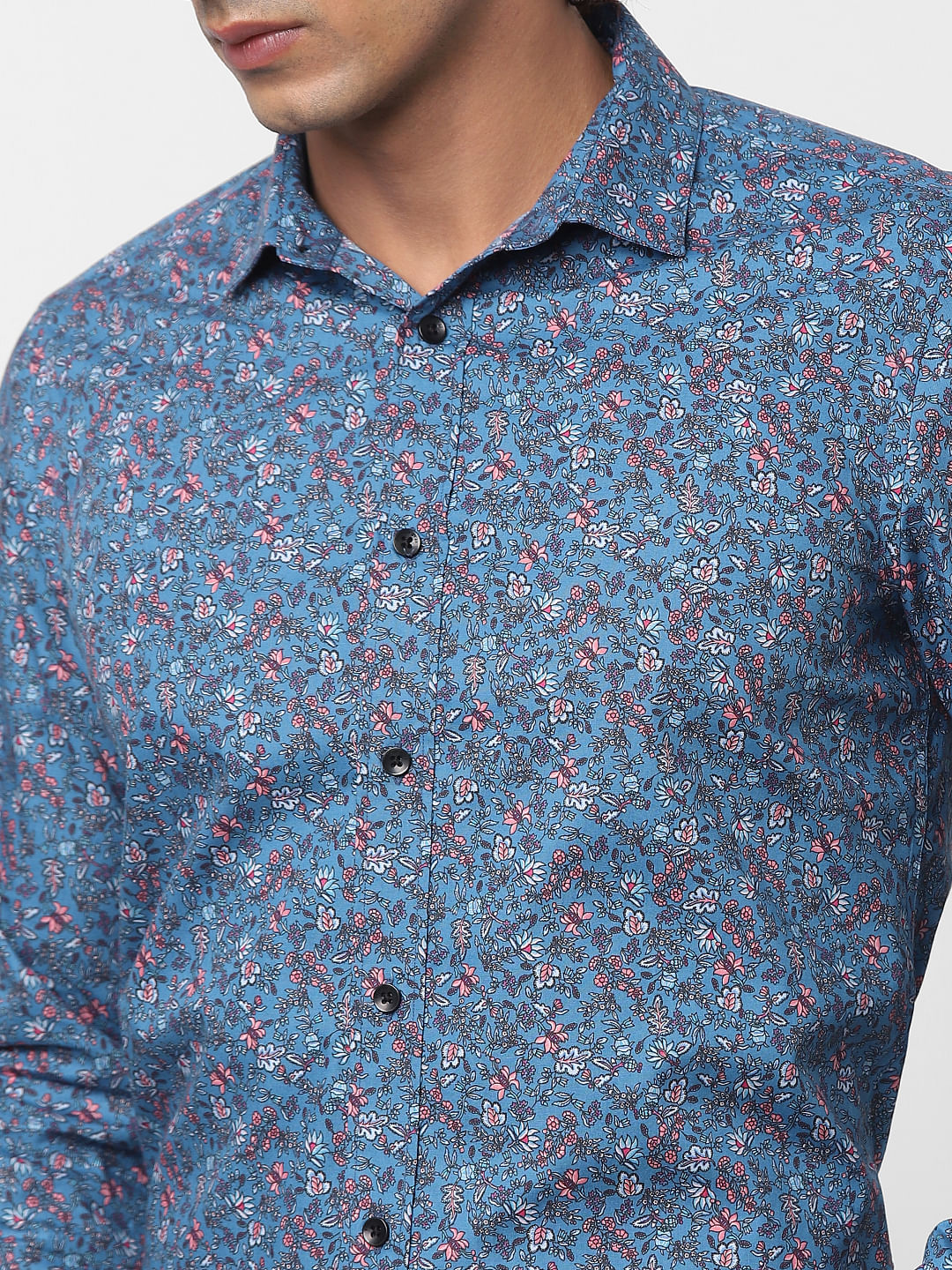 Blue Full Sleeves All Over Print Slim Fit Shirt