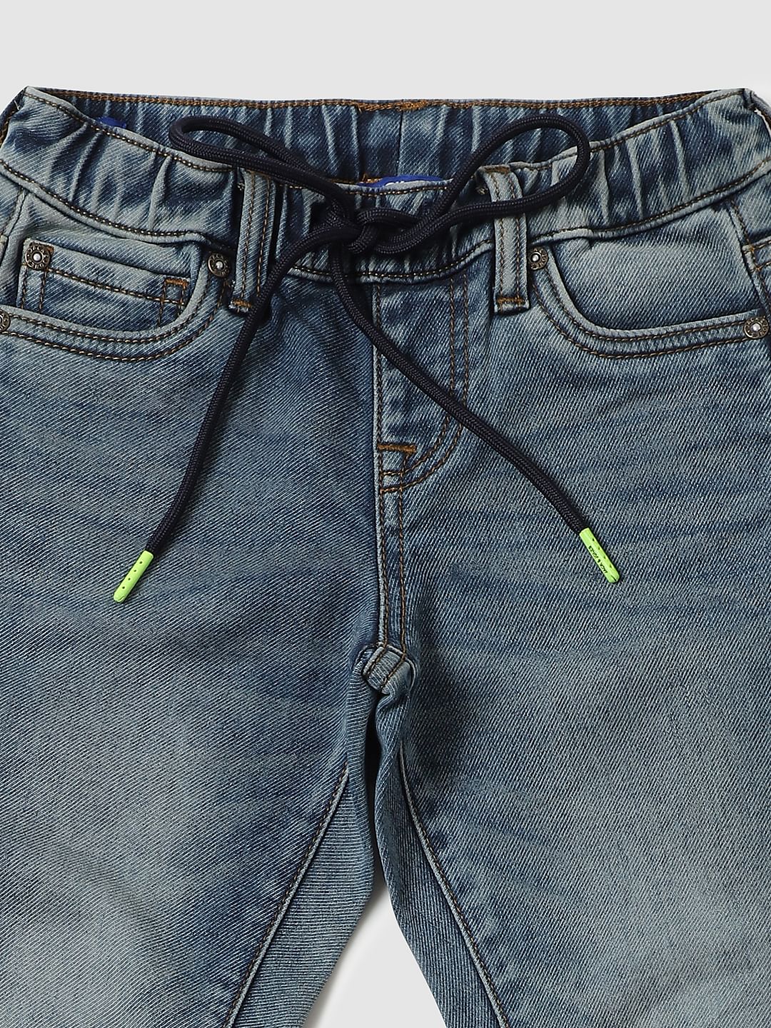 Boys Blue Mid Rise Glenn Drawstring Slim Fit Jeans
