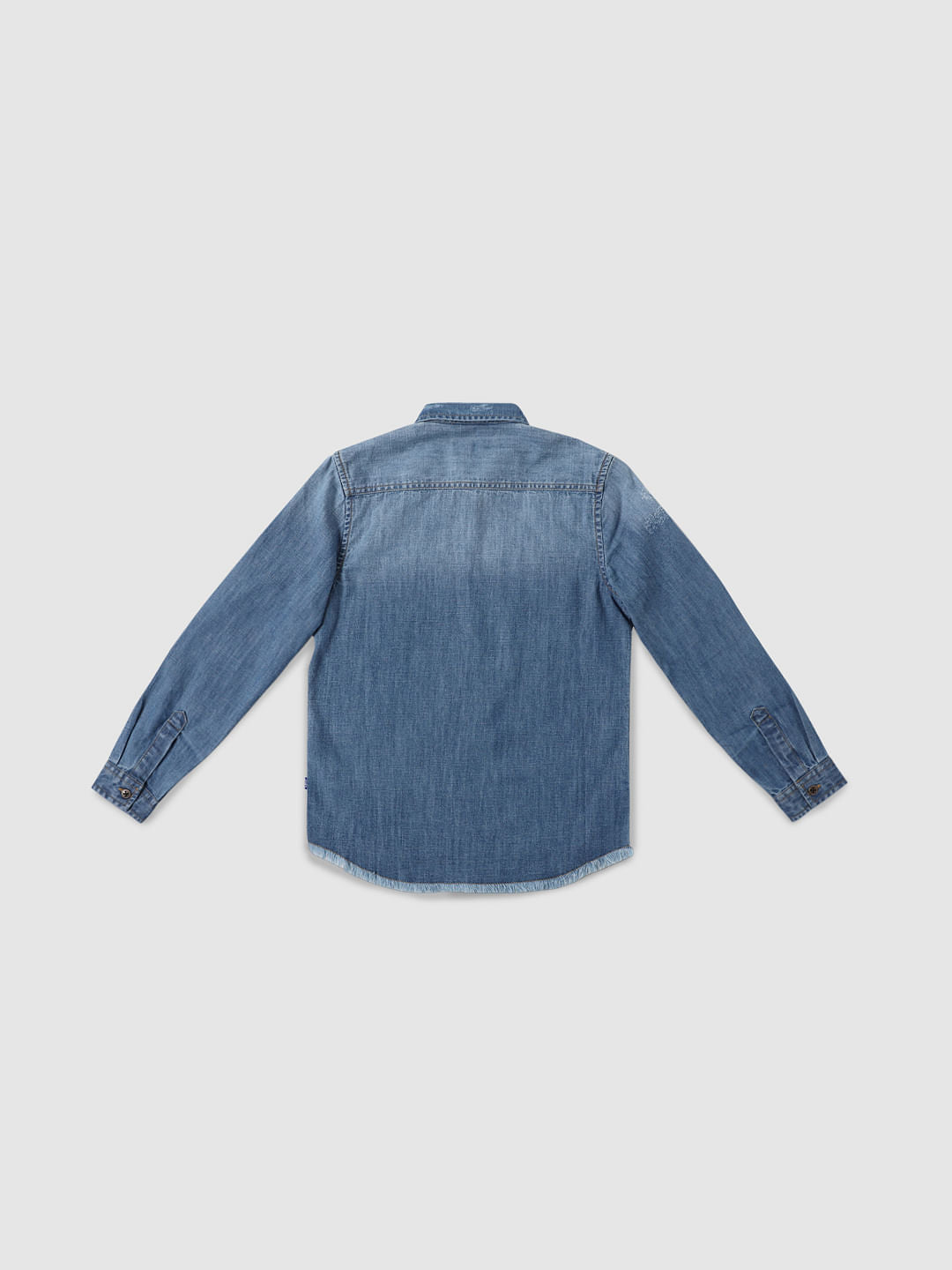 Boys Blue Distressed Full Sleeves Shirt