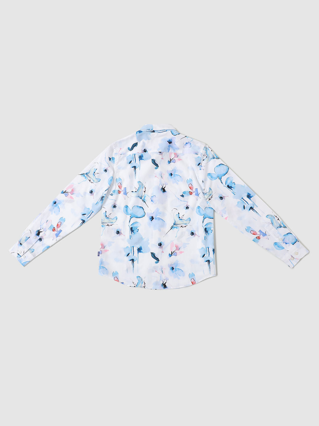 Boys White Floral Print Shirt