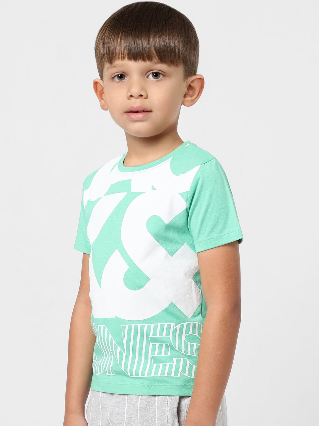 Boys Green Logo Print Crew Neck T-shirt