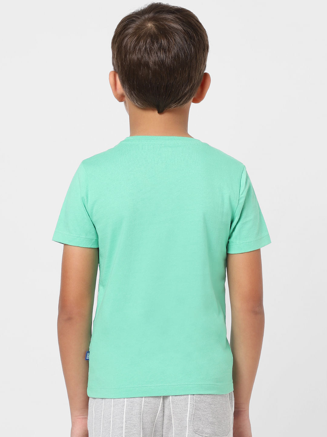 Boys Green Logo Print Crew Neck T-shirt