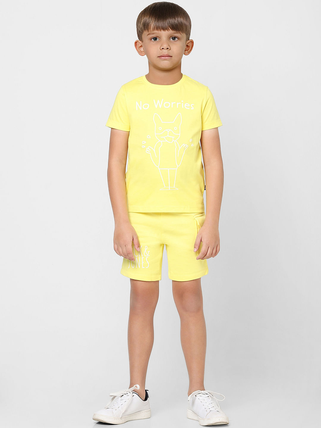 Boys Yellow Graphic Print Crew Neck T-shirt