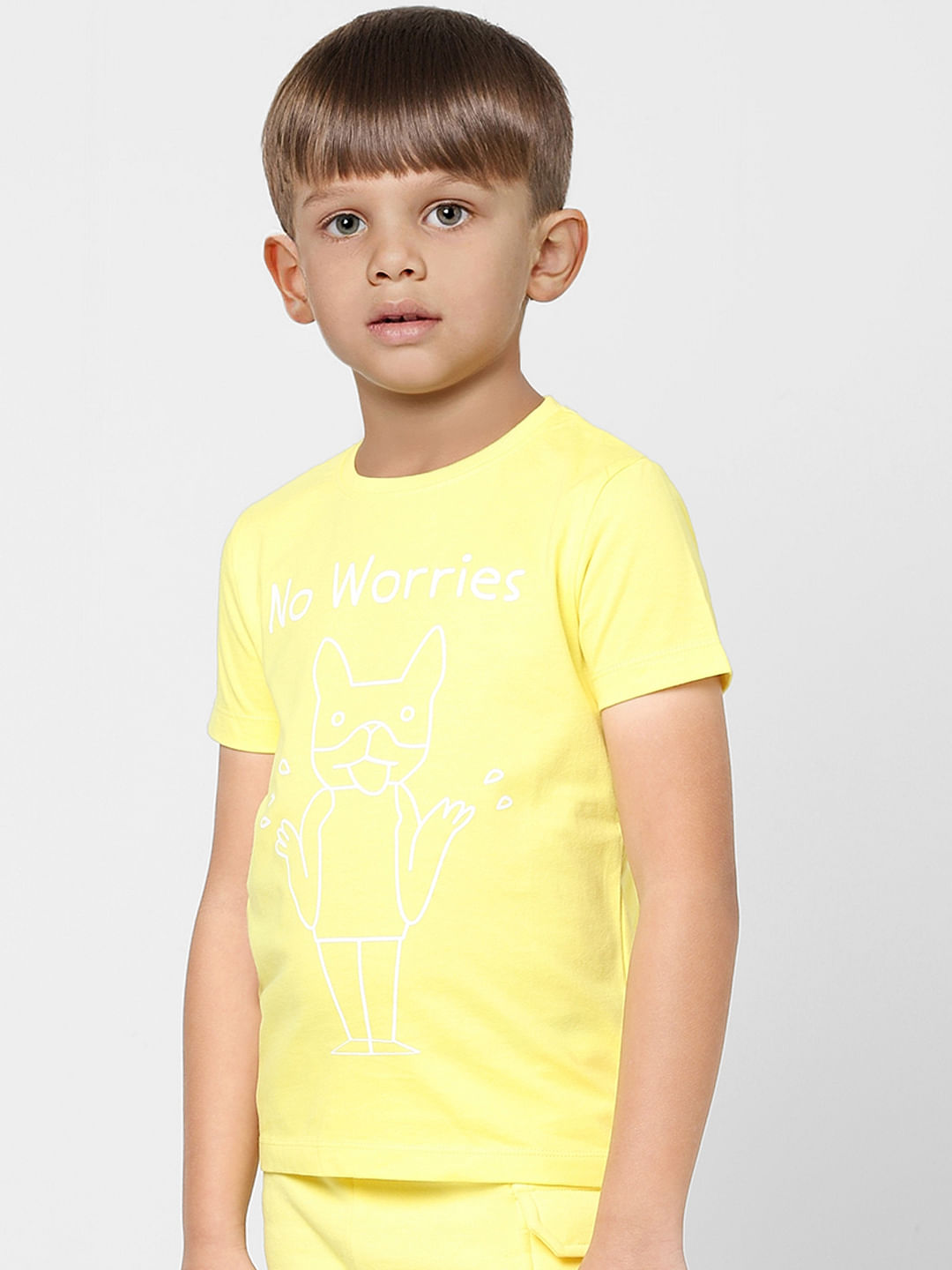 Boys Yellow Graphic Print Crew Neck T-shirt