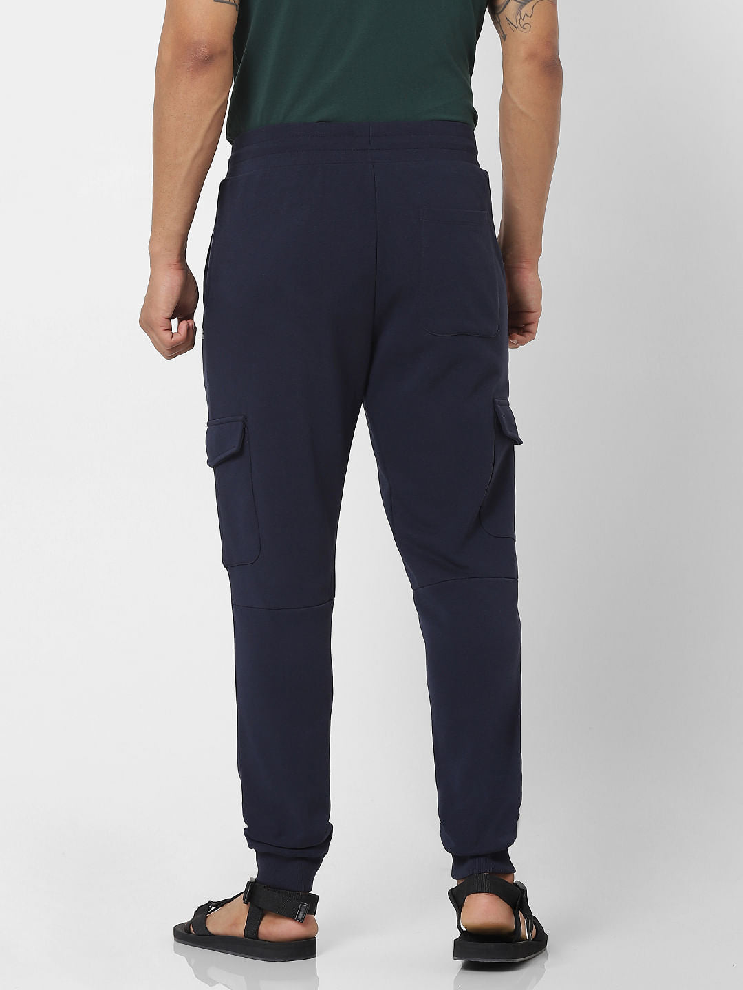 Navy Blue Mid Rise Patch Pocket Sweatpants