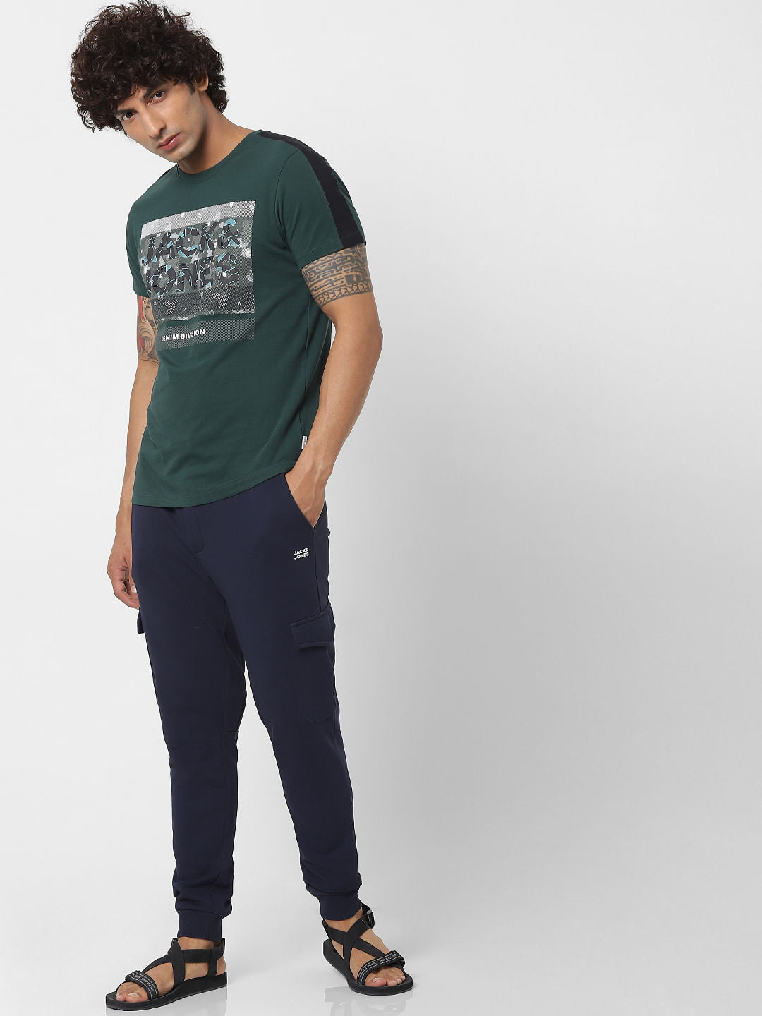 Navy Blue Mid Rise Patch Pocket Sweatpants