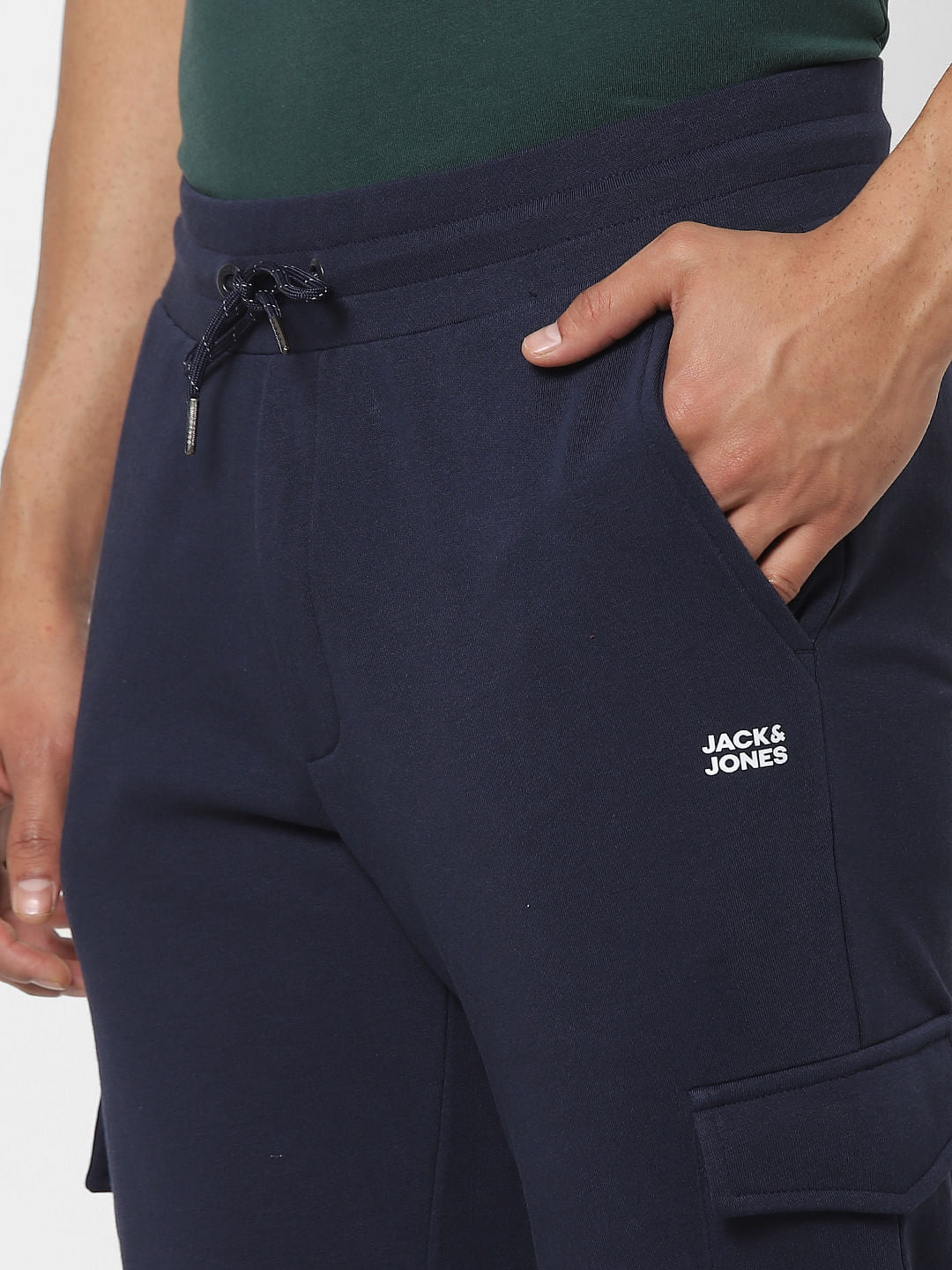 Navy Blue Mid Rise Patch Pocket Sweatpants