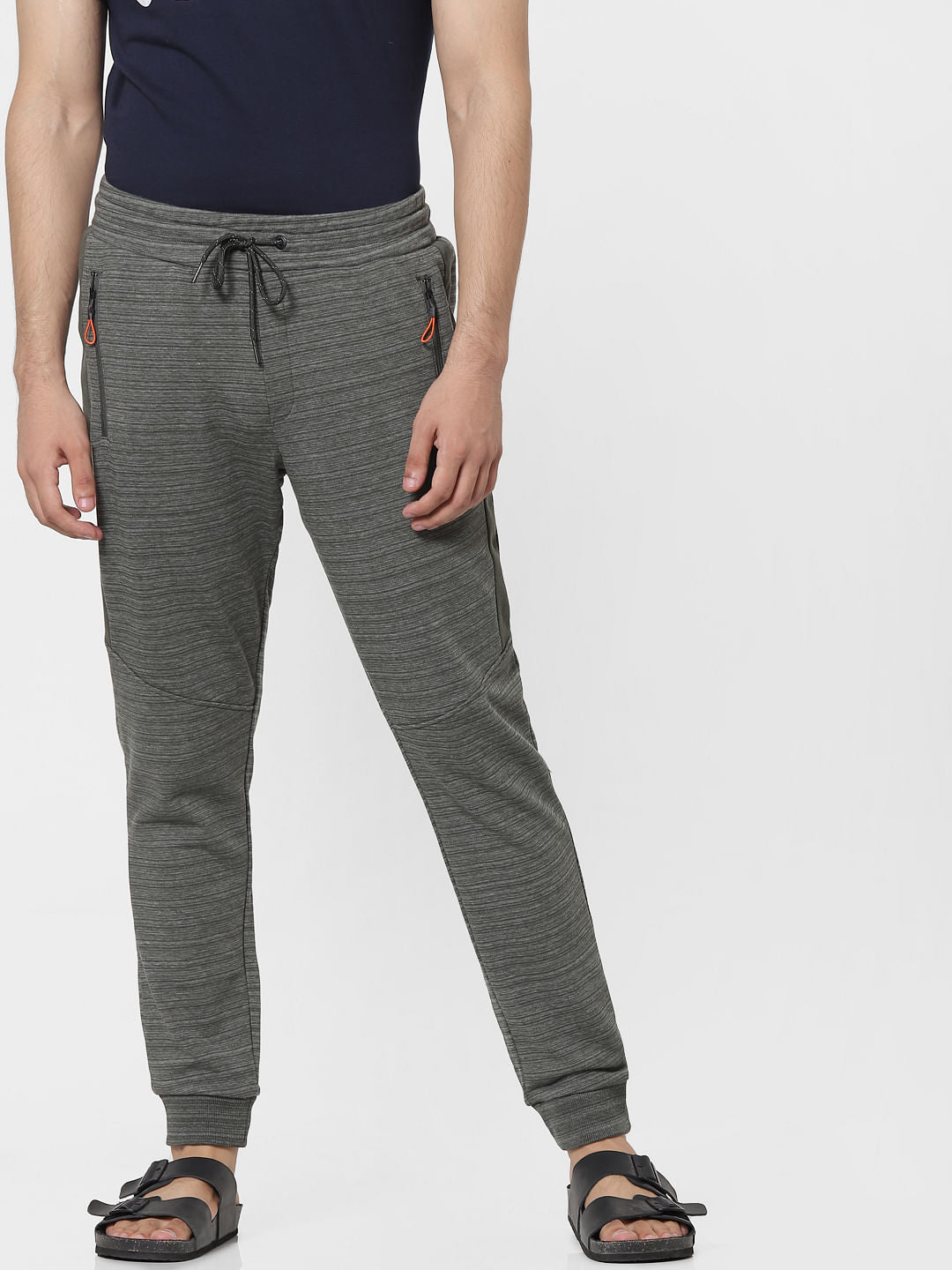 Olive Green Mid Rise Textured Sweatpants