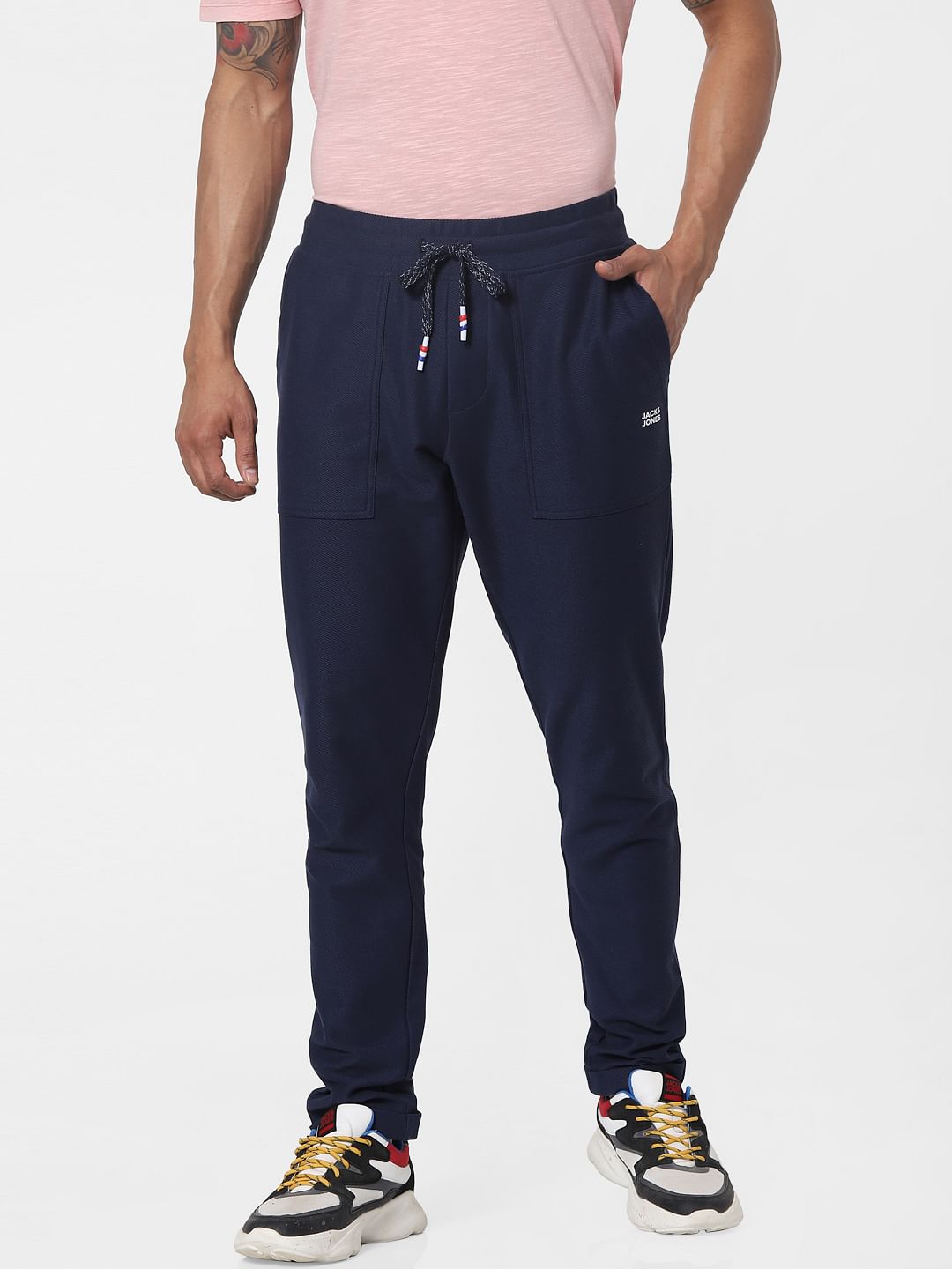Blue Mid Rise Twill Weave Sweatpants