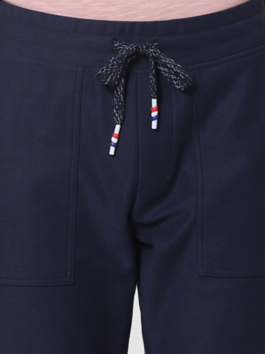 Blue Mid Rise Twill Weave Sweatpants