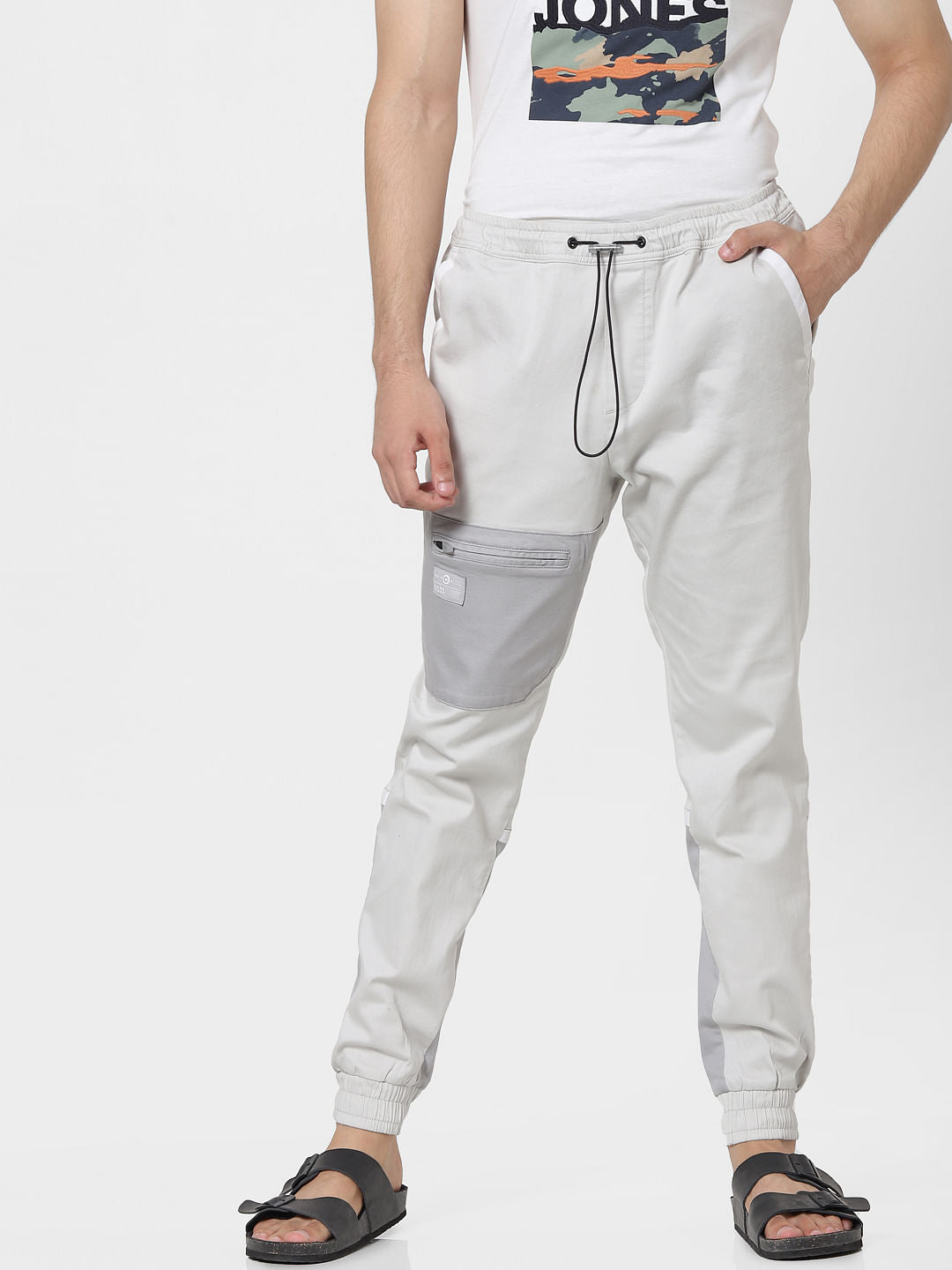 Grey Mid Rise Colourblocked Track Pants