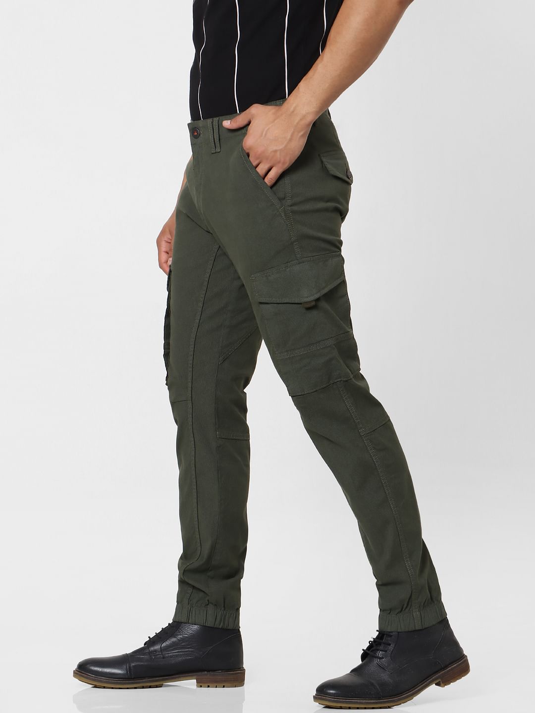 Dark Green Mid Rise Cargo Pants
