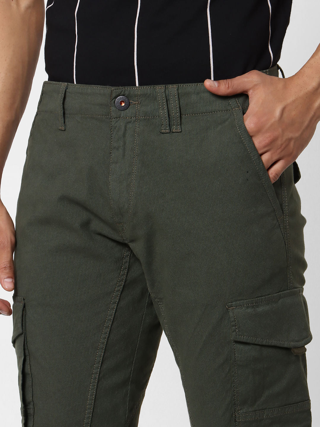 Dark Green Mid Rise Cargo Pants