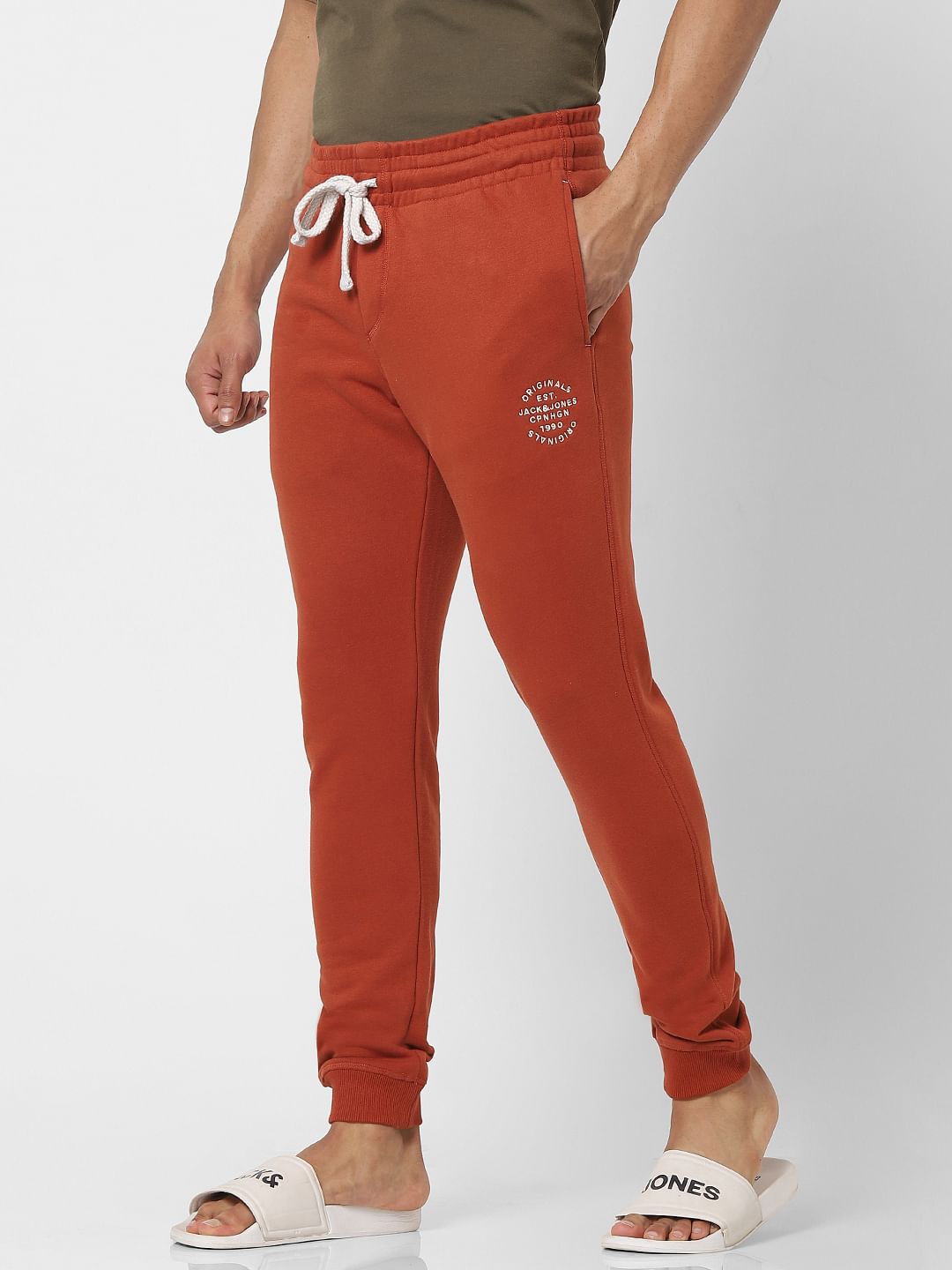 Red Mid Rise Logo Print Drawstring Sweatpants