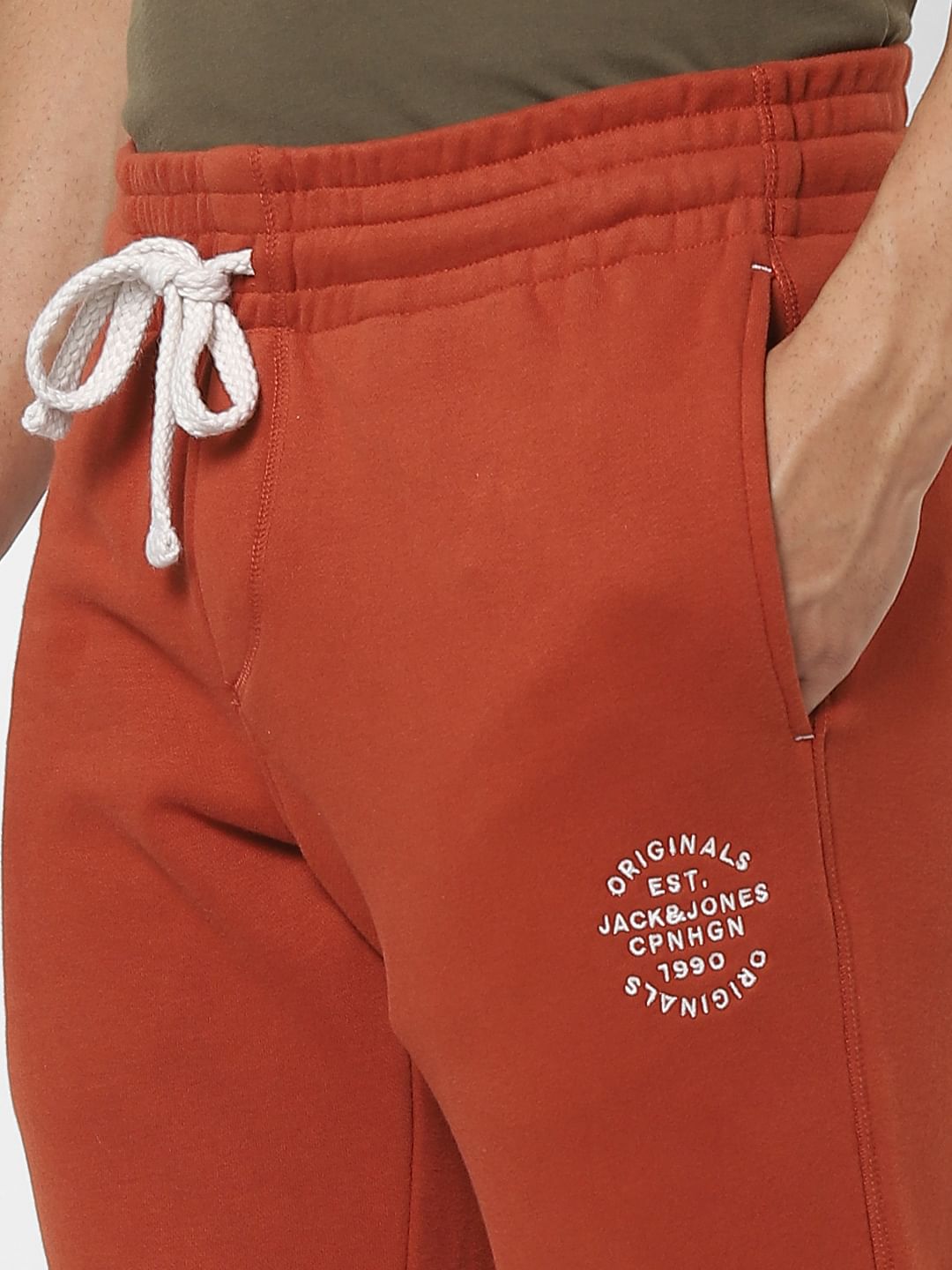 Red Mid Rise Logo Print Drawstring Sweatpants