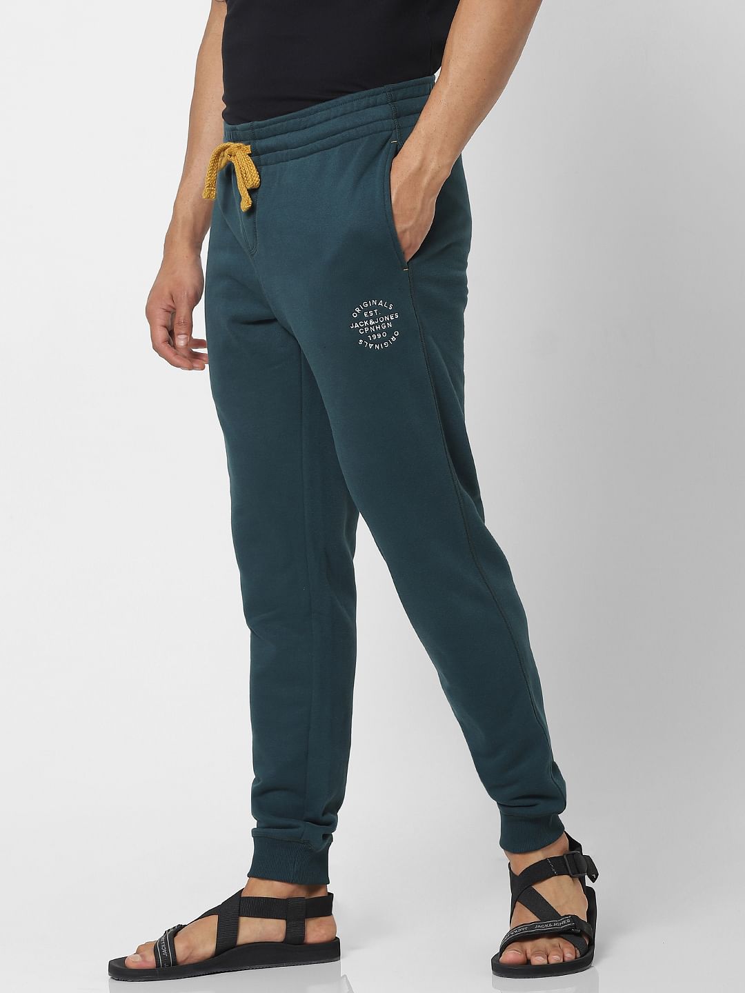Green Mid Rise Logo Print Drawstring Sweatpants