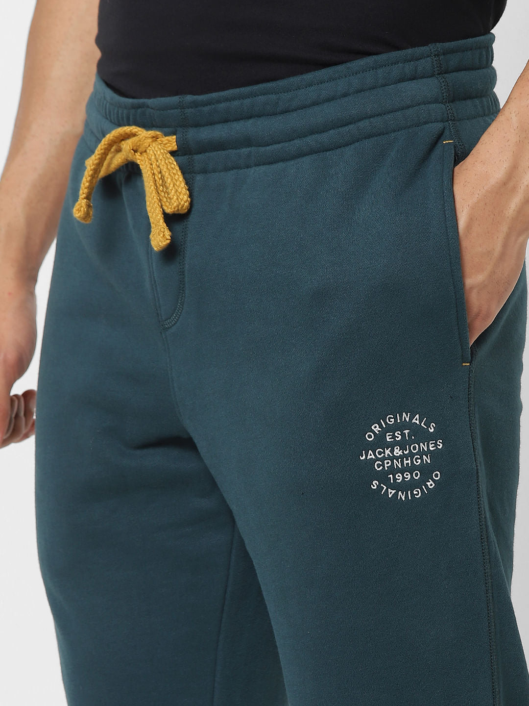 Green Mid Rise Logo Print Drawstring Sweatpants