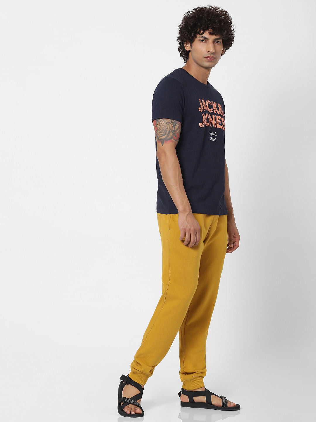 Yellow Mid Rise Logo Print Drawstring Sweatpants