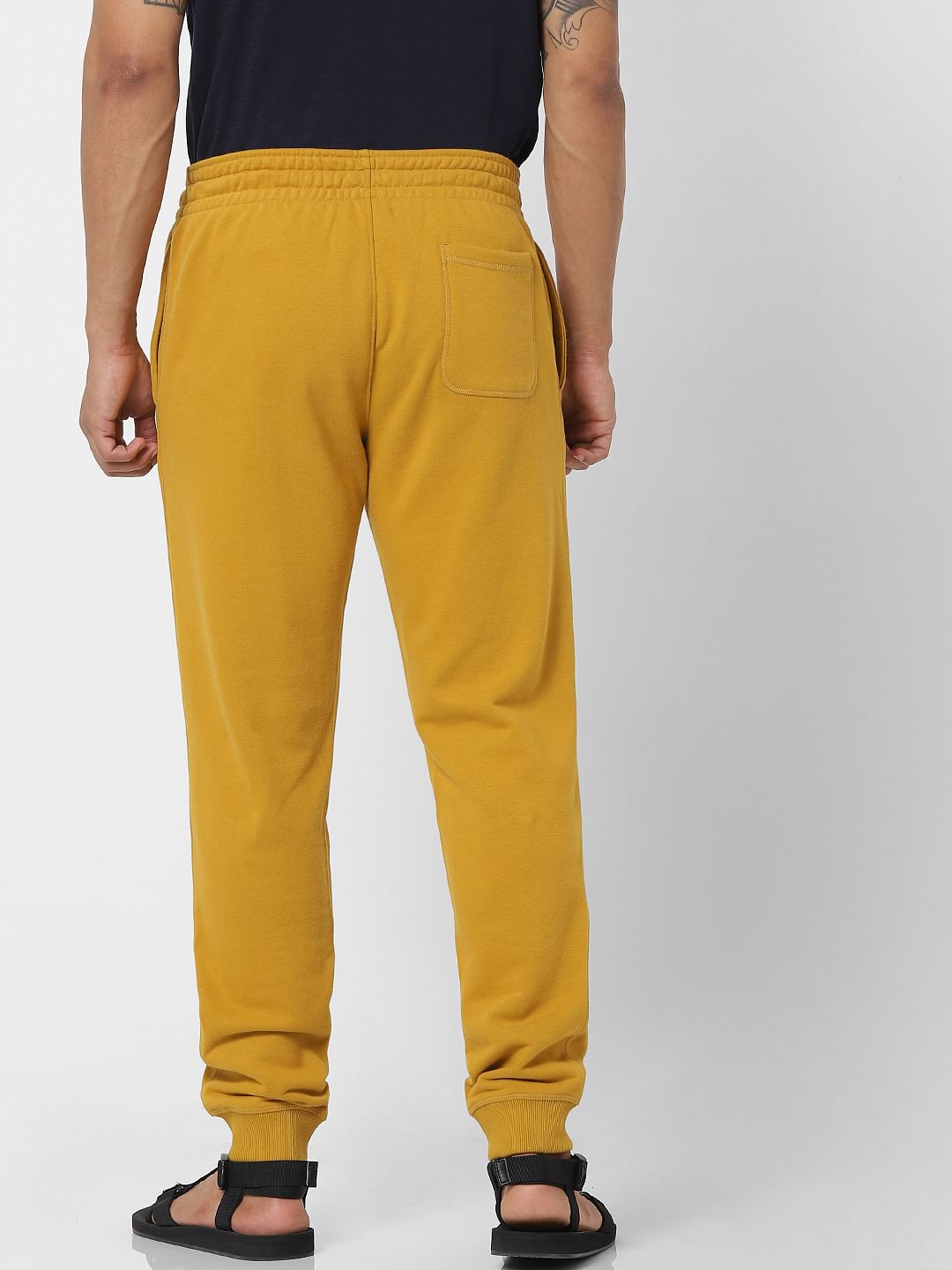 Yellow Mid Rise Logo Print Drawstring Sweatpants