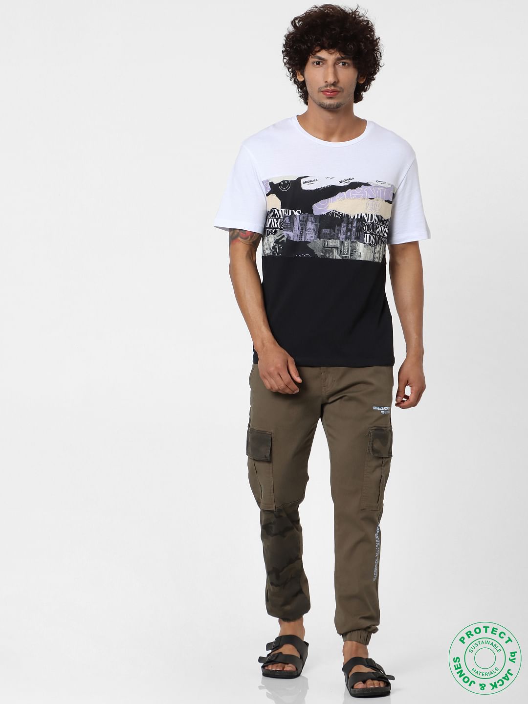 Black & White Colourblocked Crew Neck T-shirt