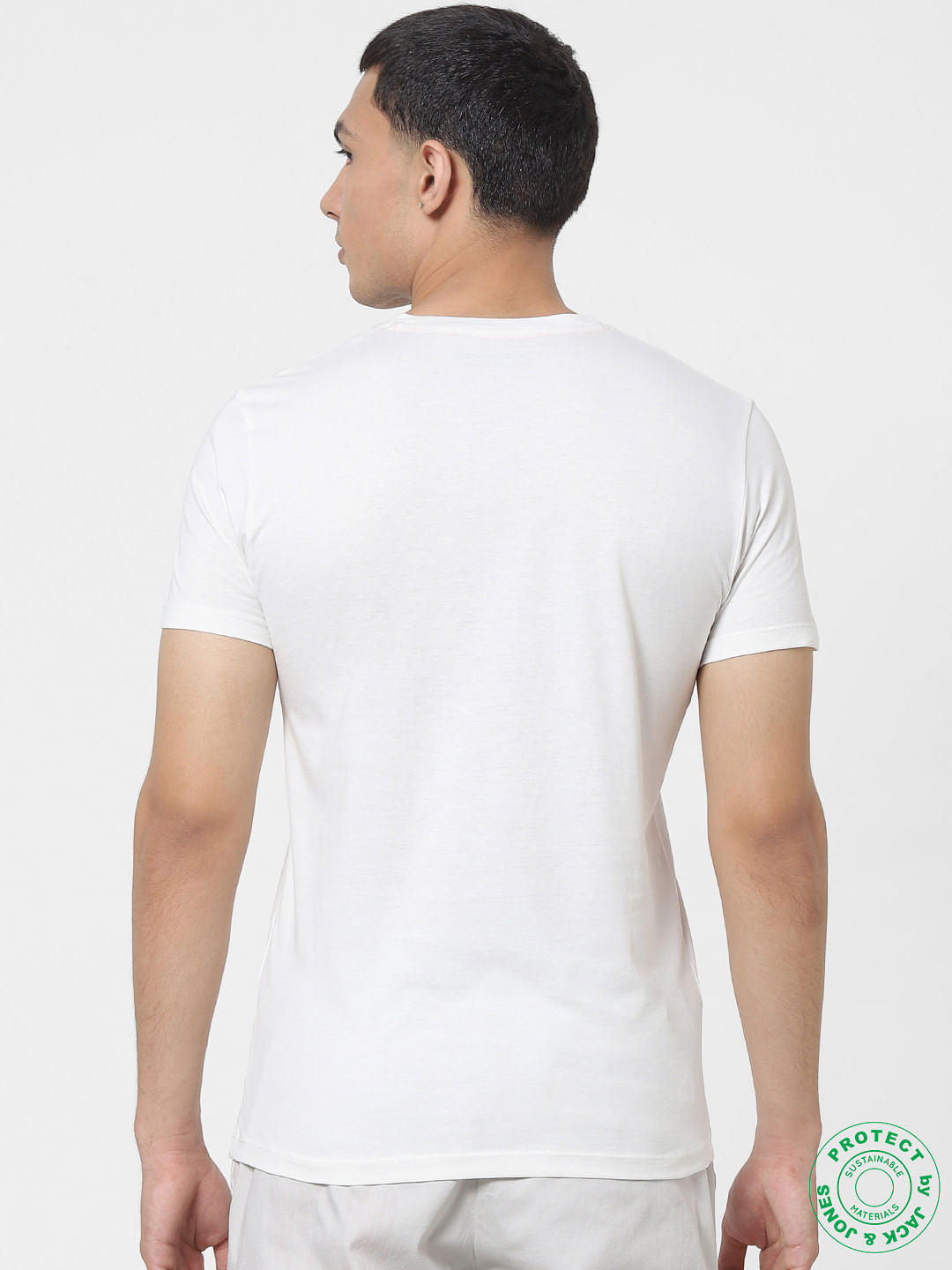White Logo Print Embroidered Crew Neck T-shirt
