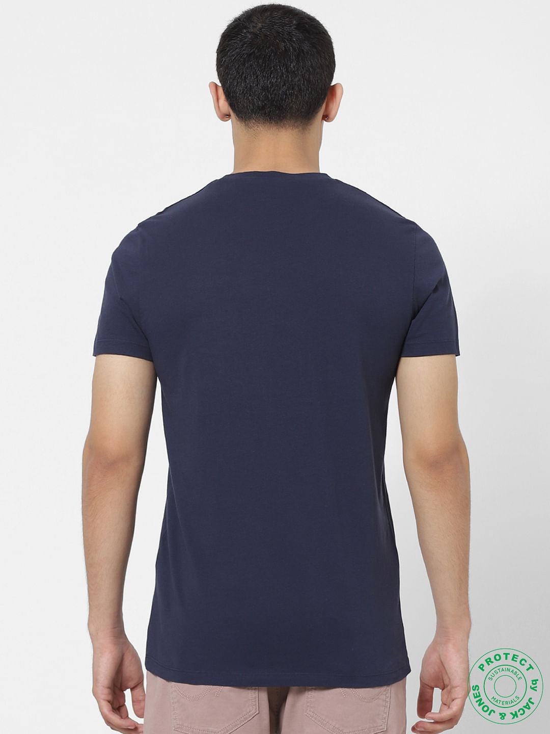 Blue Logo Print Embroidered Crew Neck T-shirt