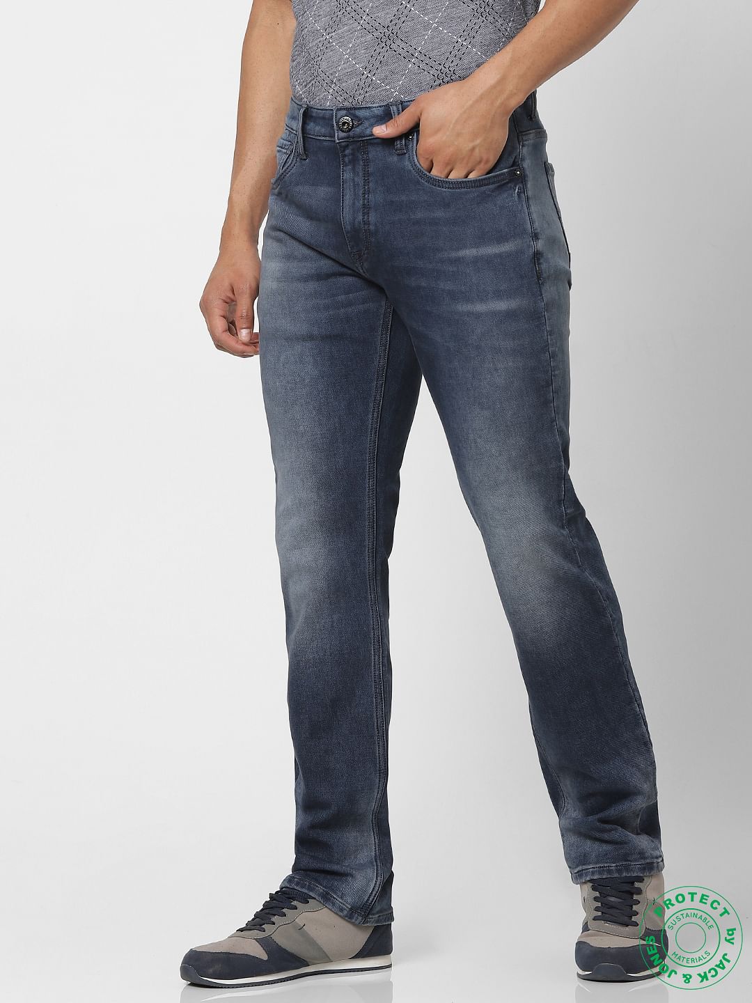Protect Blue Mid Rise Clark Regular Fit Jeans