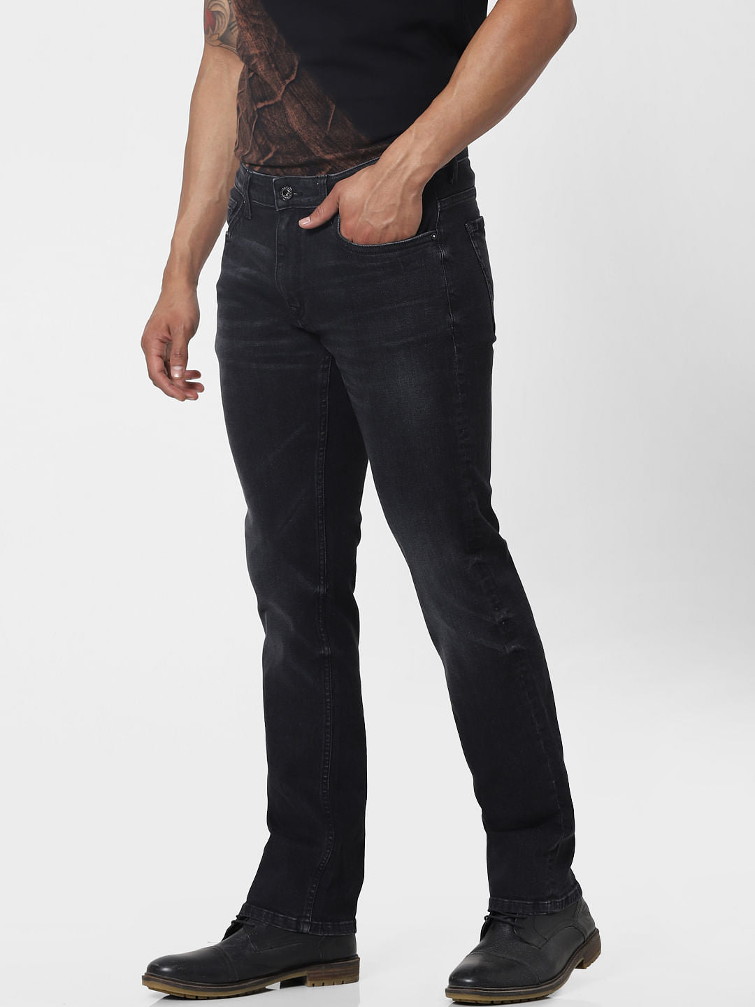 Protect Black Mid Rise Clark Regular Fit Jeans