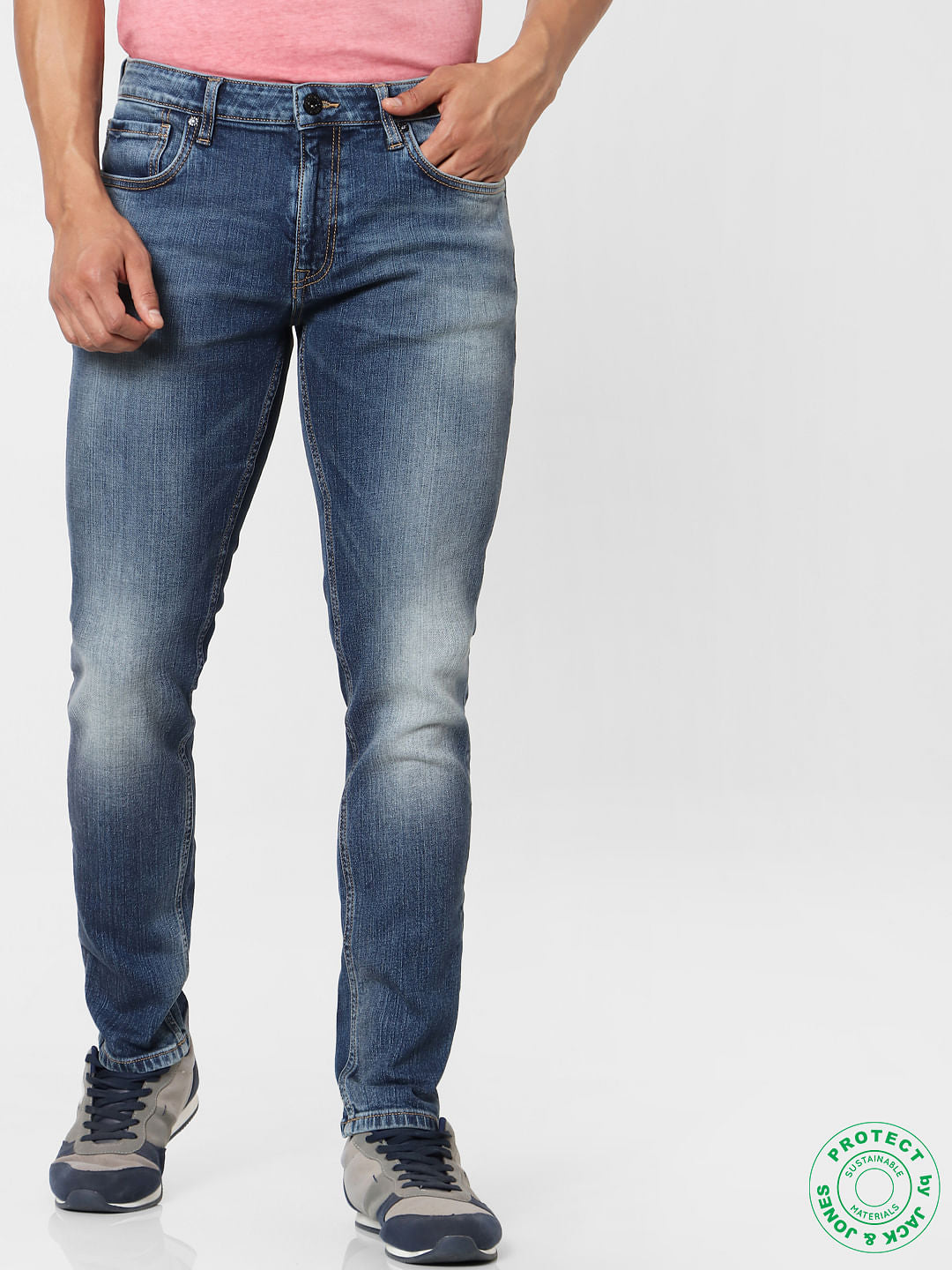Protect Blue Mid Rise Ben Skinny Fit Jeans