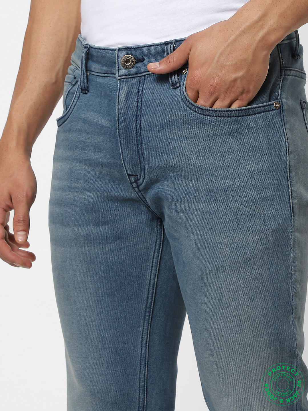 Protect Blue Mid Rise Ben Skinny Fit Jeans
