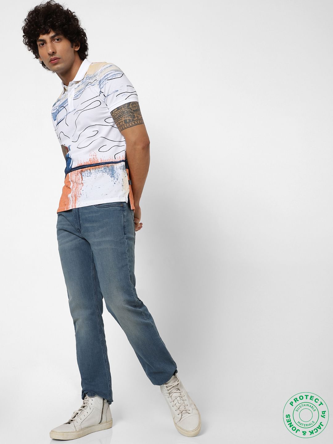 Protect Light Blue Mid Rise Clark Regular Fit Jeans