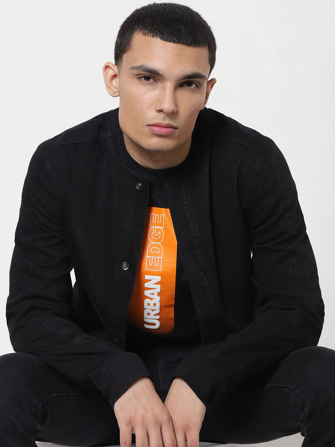 Black Front Open Denim Jacket