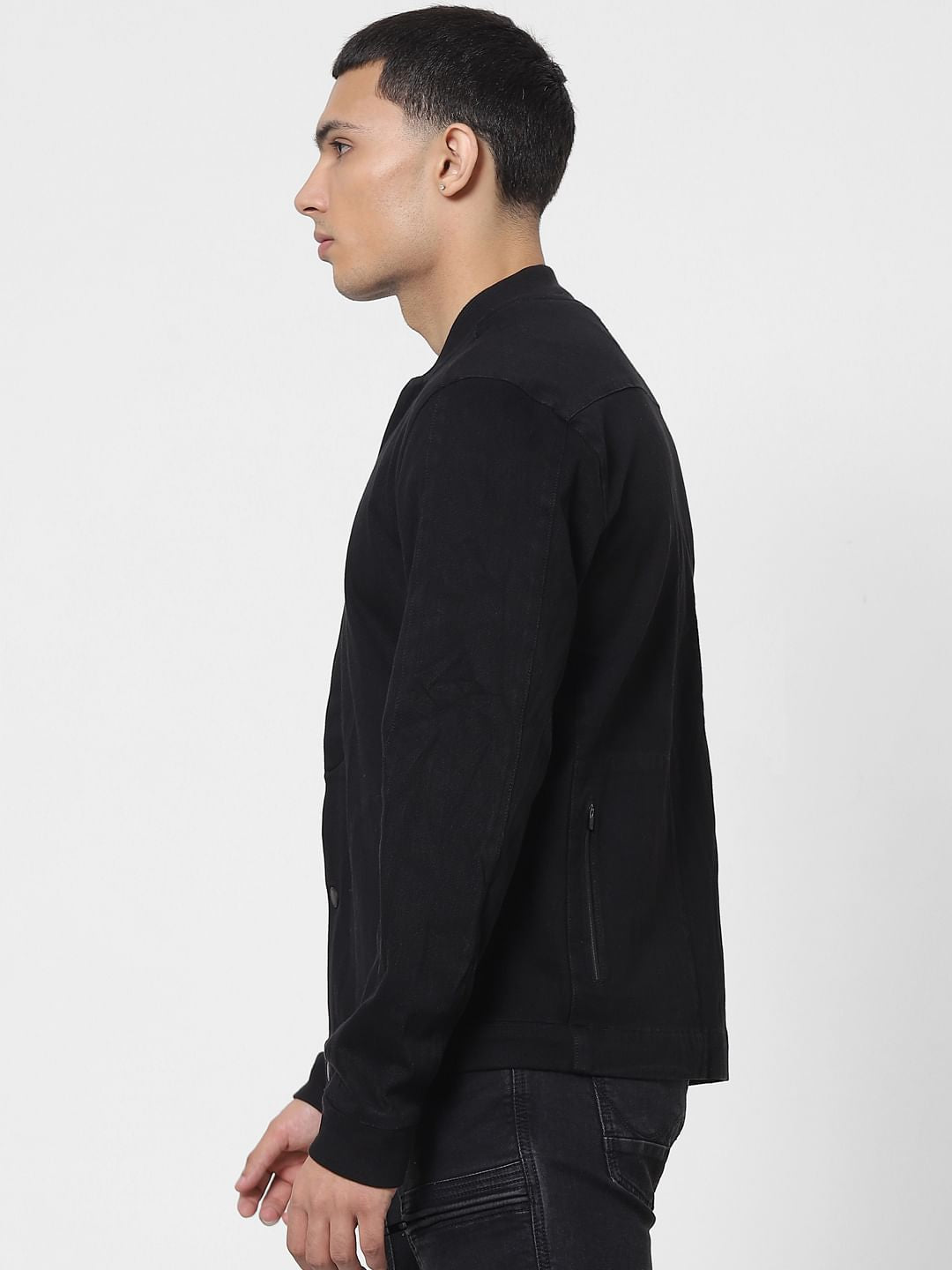 Black Front Open Denim Jacket