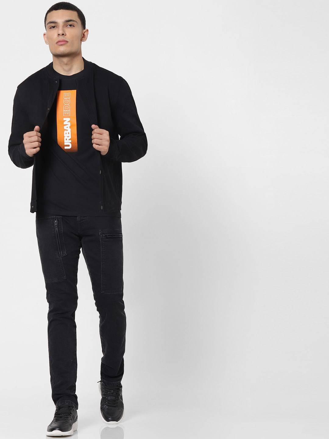 Black Front Open Denim Jacket