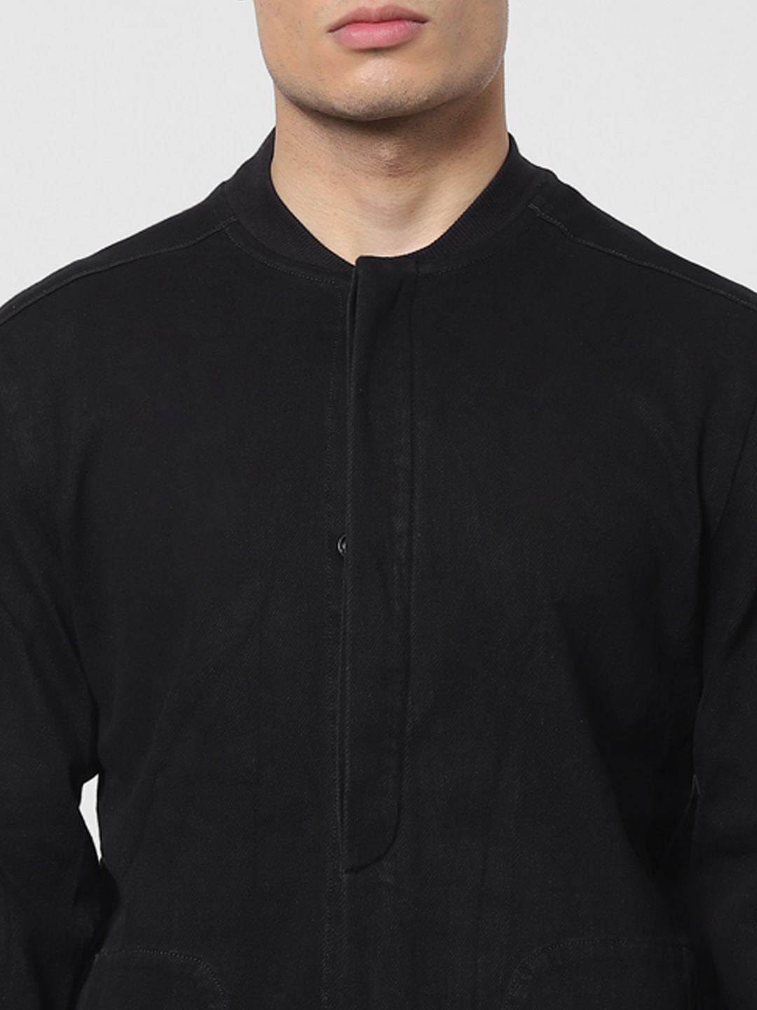 Black Front Open Denim Jacket