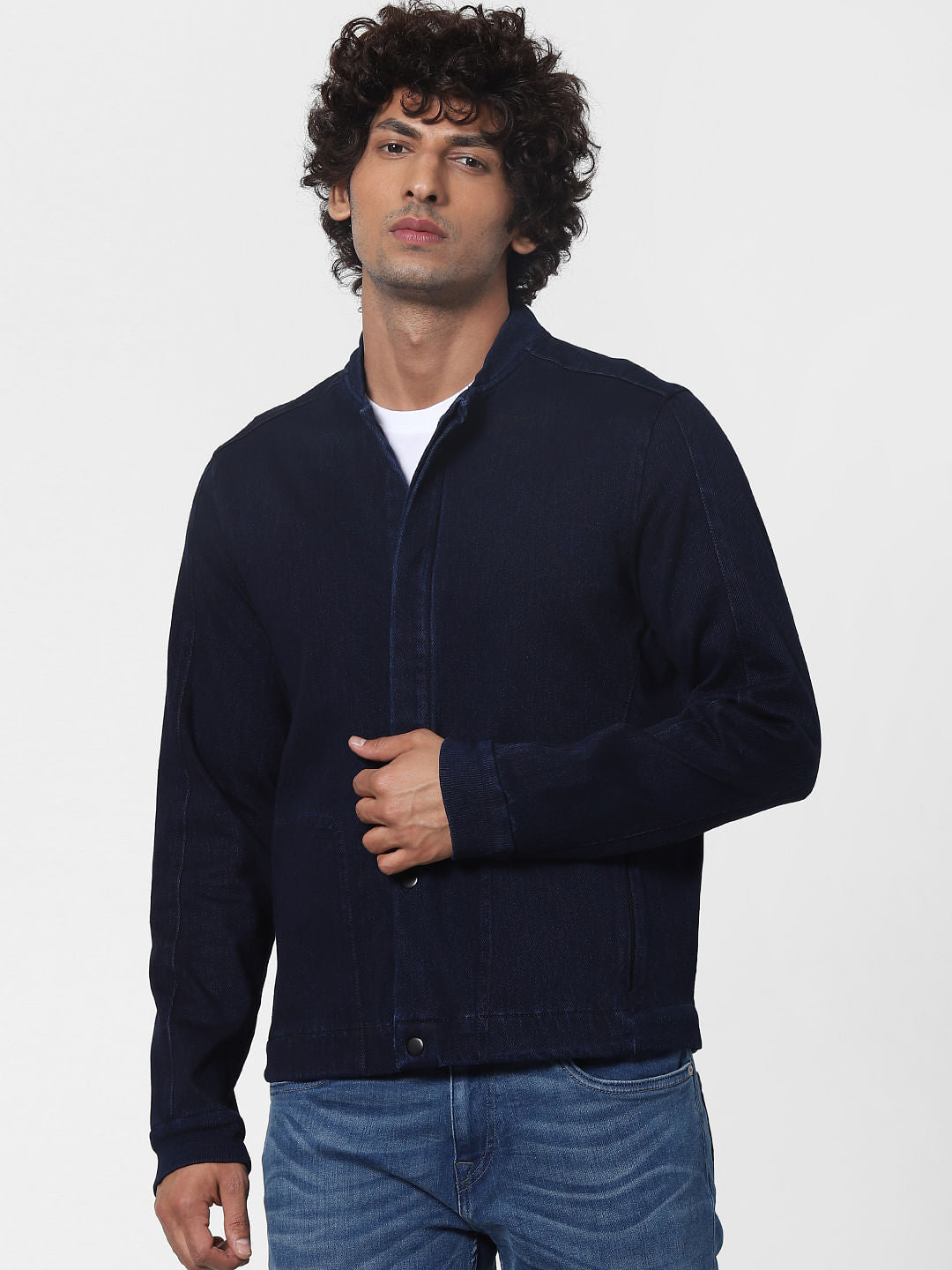 Blue Front Open Denim Jacket