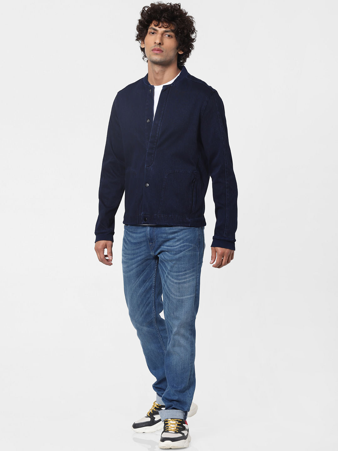 Blue Front Open Denim Jacket