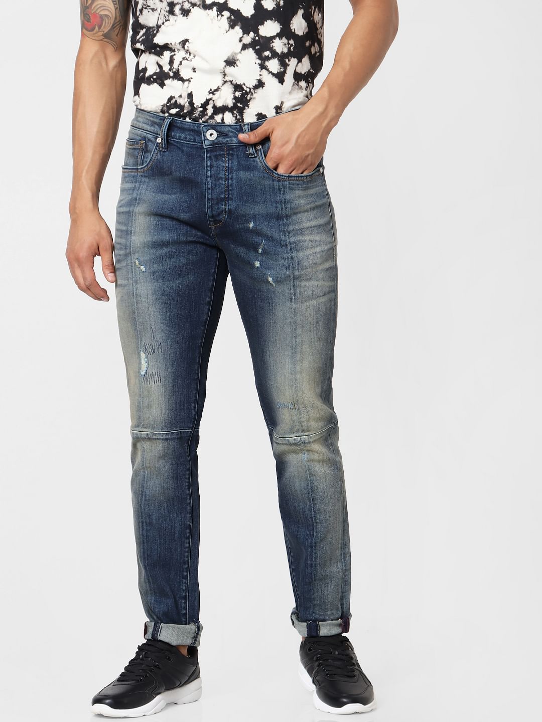 Blue Low Rise Glenn Distressed Slim Fit Jeans