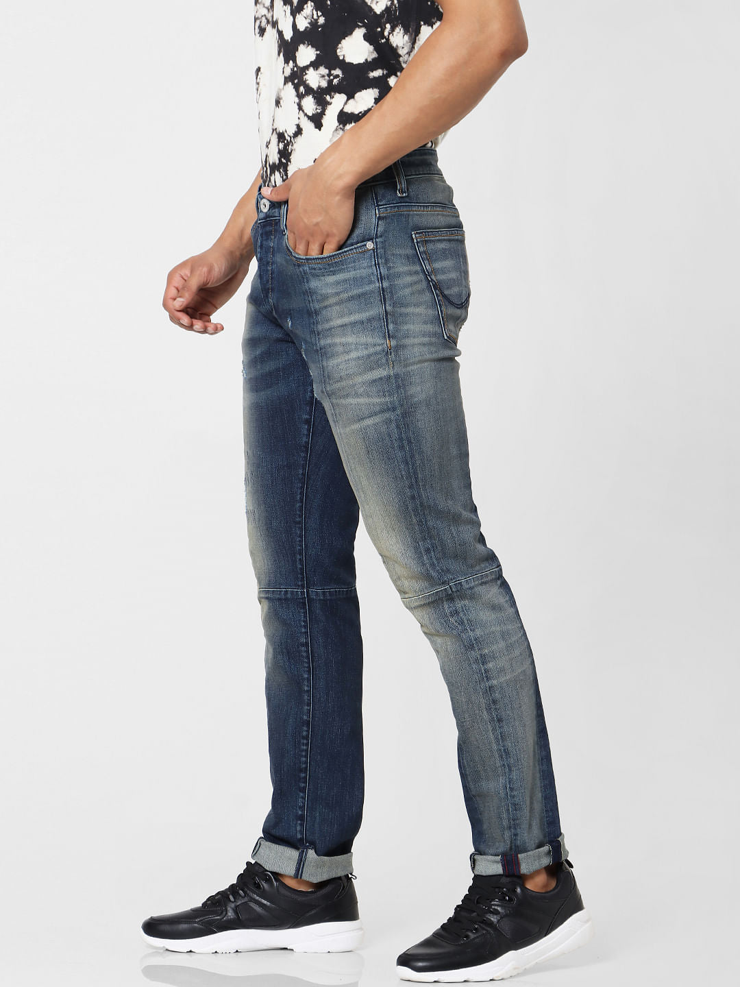Blue Low Rise Glenn Distressed Slim Fit Jeans